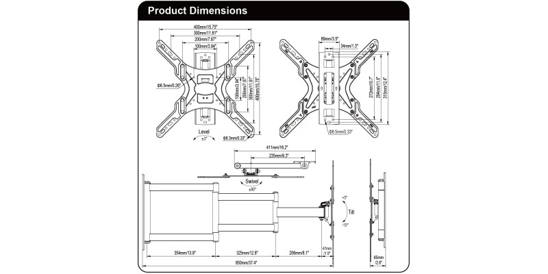 Part King 26" - 65" Extra Long Arm Full Motion TV Wall Mount Bracket Tilt Swivel 42" 50"