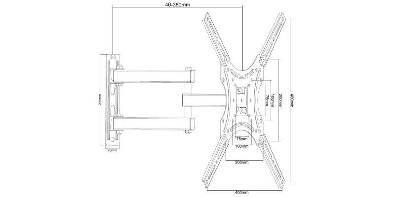 Part King Full Motion Double Arm TV Wall Mount Bracket 32" 42" 43" 49" 50" 55" LED LCD 200x200 300x300 400x200 400x400 VESA